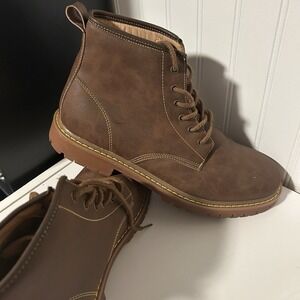 Eyushijia Mens Hiking/Work Boots Size 11 Mens Faux Leather Brown EUC